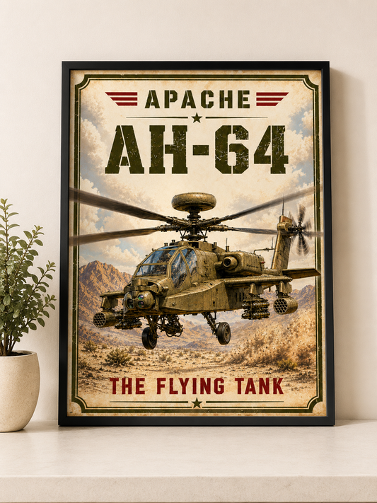 AH-64 Apache Vintage Poster | Attack Helicopter Aviation Wall Art