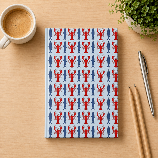 Lobster & Sardine Hardcover Journal | Coastal Seafood Notebook & Gift