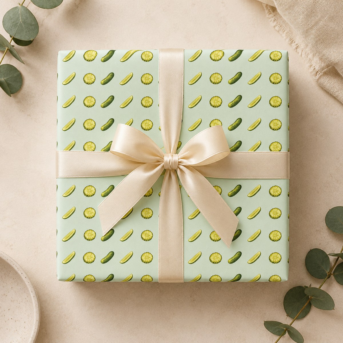 Small Pickle Print Wrapping Paper | Watercolor Dill Pickle Gift Wrap