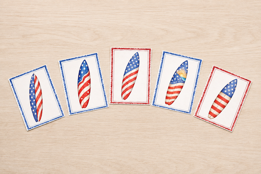 Patriotic Surfboard Note Card Set of 5 | Coastal Americana Cards