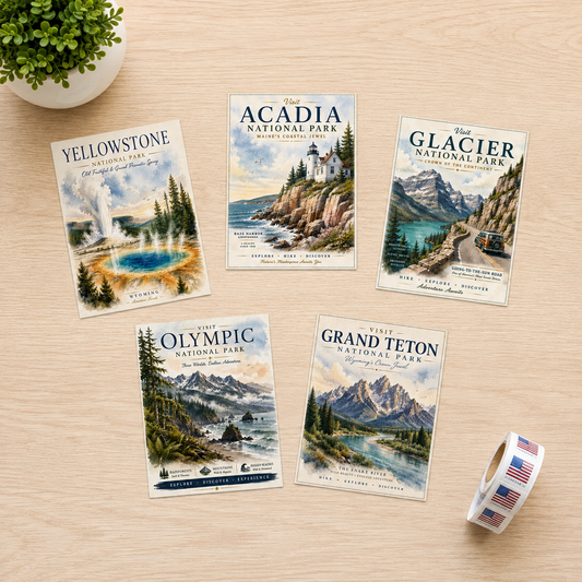 National Park Greeting Card Set of 5 | Watercolor Cards | Blank Note Cards