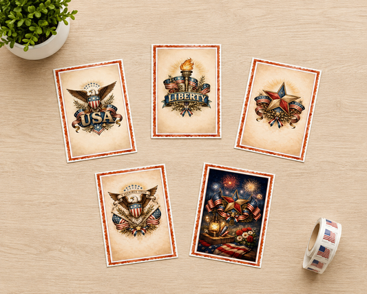 Vintage Americana Note Cards | Set of 5 | Patriotic Thank You Cards