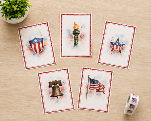 Americana Greeting Card Set of 5 | Patriotic Watercolor Note Cards