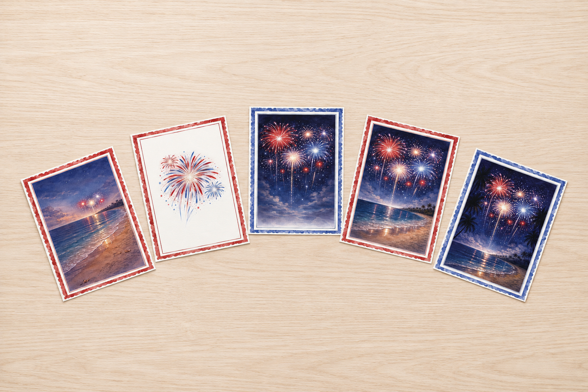 Patriotic Fireworks Note Card Set of 5 | Fourth of July Cards