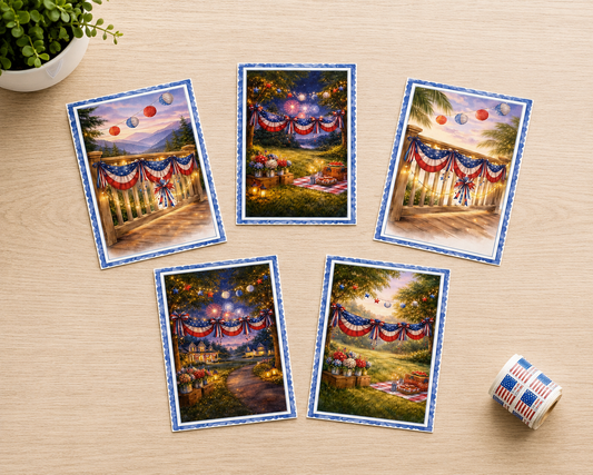 Patriotic Summer Note Card Set of 5 | Fourth of July Americana Cards