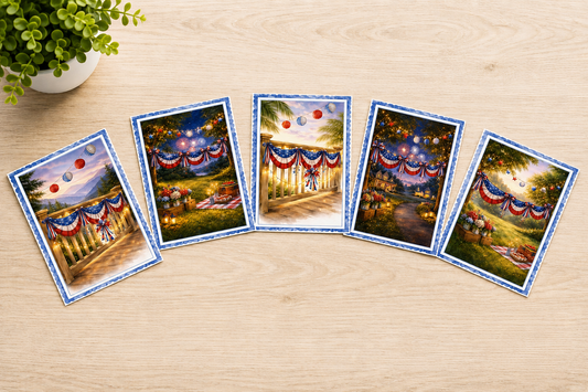 Patriotic Summer Note Card Set of 5 | Fourth of July Americana Cards