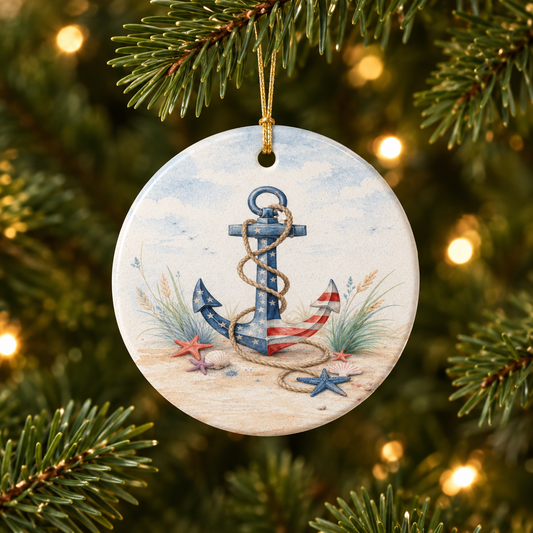 Patriotic Coastal Anchor Ornament | Nautical Christmas Decor