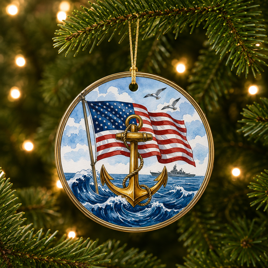 Patriotic Anchor Ornament | American Flag Christmas Decor | Maritime Gift