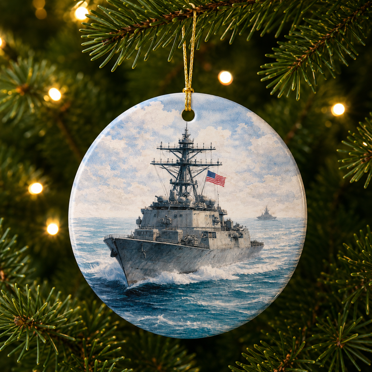 Patriotic Warship Ornament | Military Christmas Decor | Maritime Gift