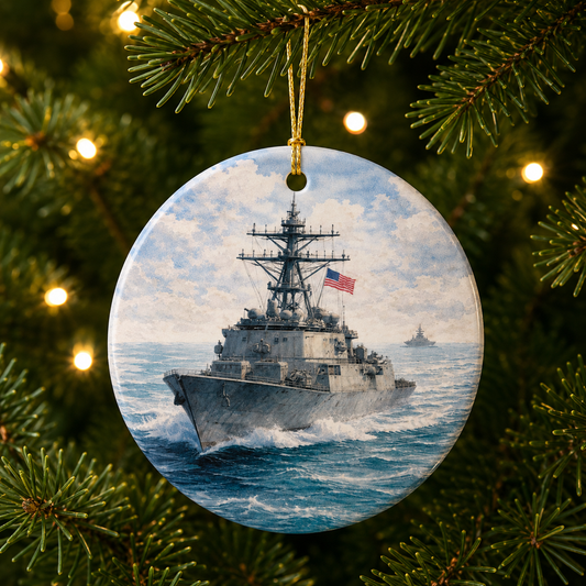 Patriotic Warship Ornament | Military Christmas Decor | Maritime Gift