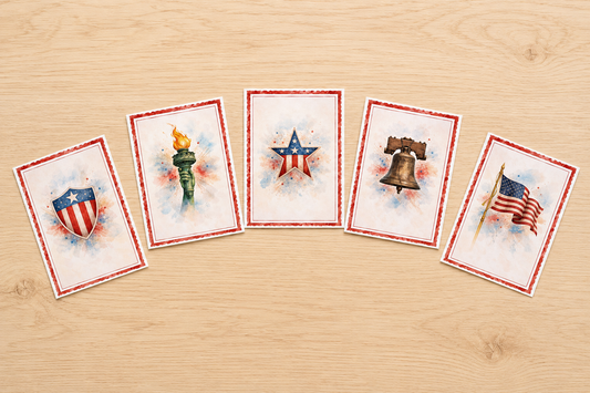 Americana Greeting Card Set of 5 | Patriotic Watercolor Note Cards
