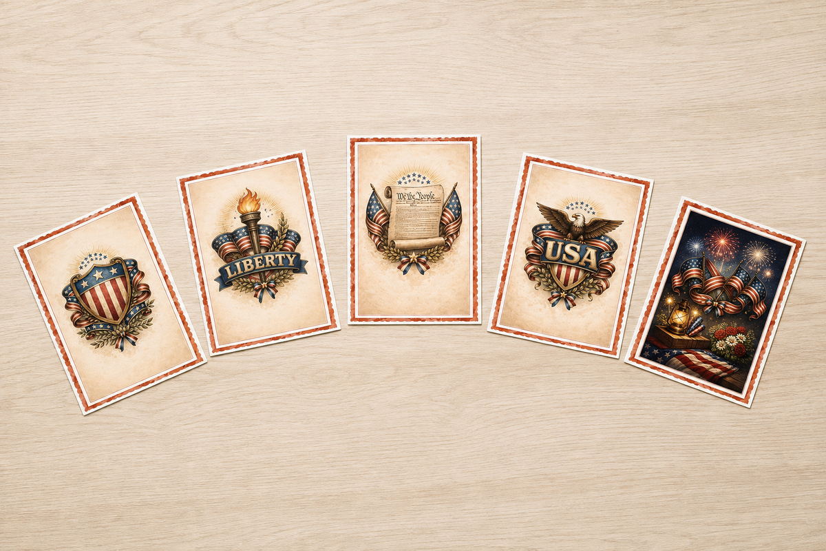 American Heritage Greeting Card Set of 5 | Vintage Americana Note Cards