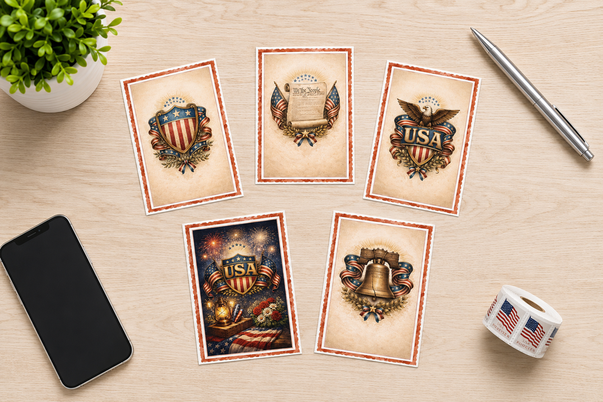 American Heritage Greeting Card Set of 5 | Vintage Americana Note Cards