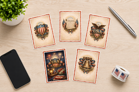 American Heritage Greeting Card Set of 5 | Vintage Americana Note Cards