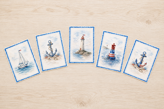 Nautical Americana Note Card Set of 5 | Coastal Patriotic Cards