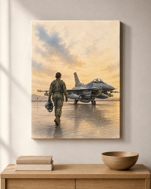 F-16 Female Fighter Pilot at Sunset | Fine Art Canvas | Military Heritage