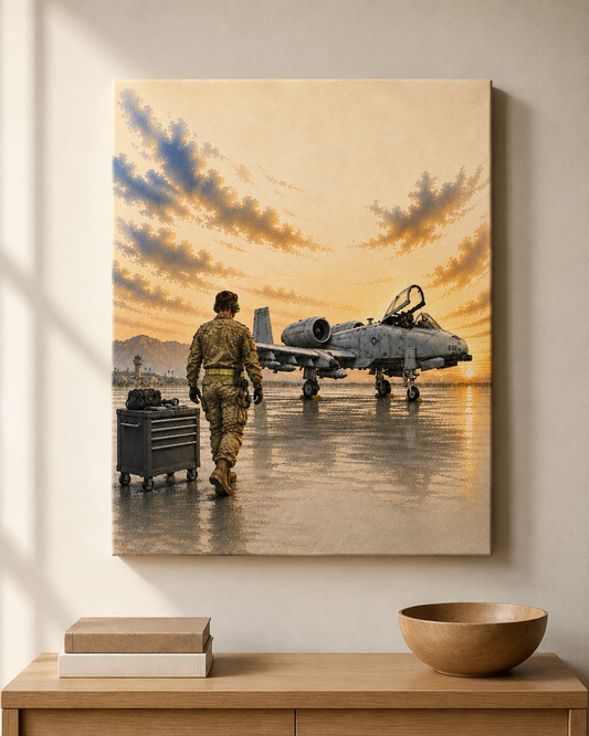 A-10 Aircraft Maintainer at Sunrise | Fine Art Canvas | Military Heritage
