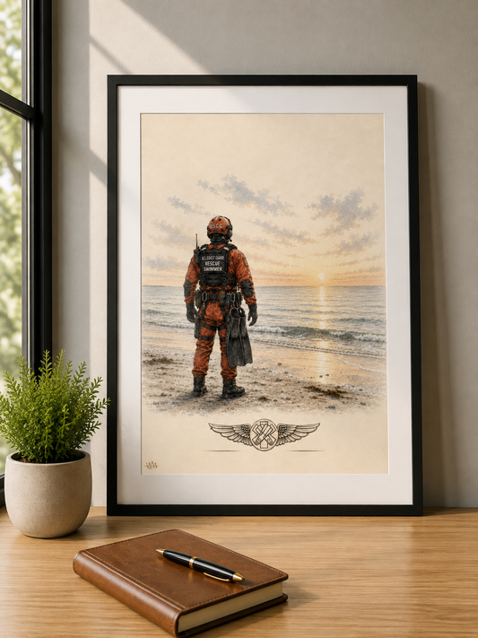 Rescue Swimmer on the Beach Fine Art Print | Maritime Rescue Wall Art