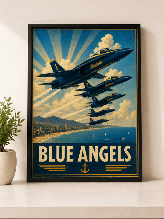 Blue Angels Vintage Aviation Poster | Flight Formation Wall Art | Military Aviation Print