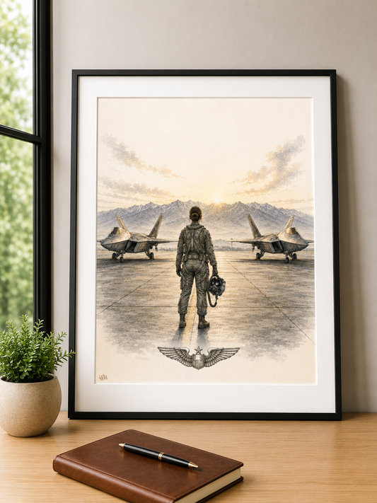 F-22 Female Pilot “Ramp at Sunset” | Fine Art Print