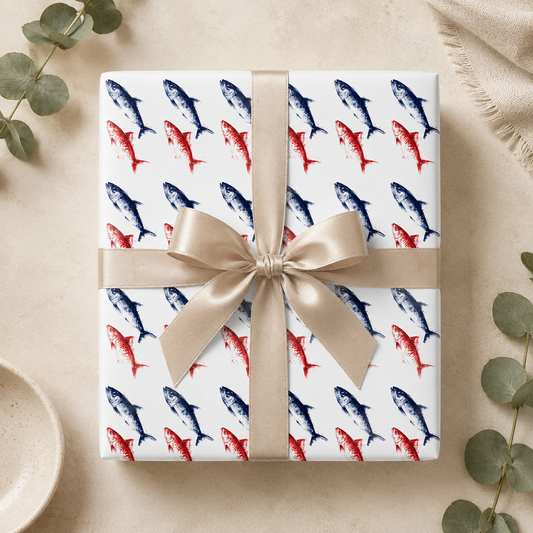 Red & Blue Sardine Wrapping Paper | Coastal Fish Gift Wrap