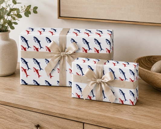 Red & Blue Sardine Wrapping Paper | Coastal Fish Gift Wrap