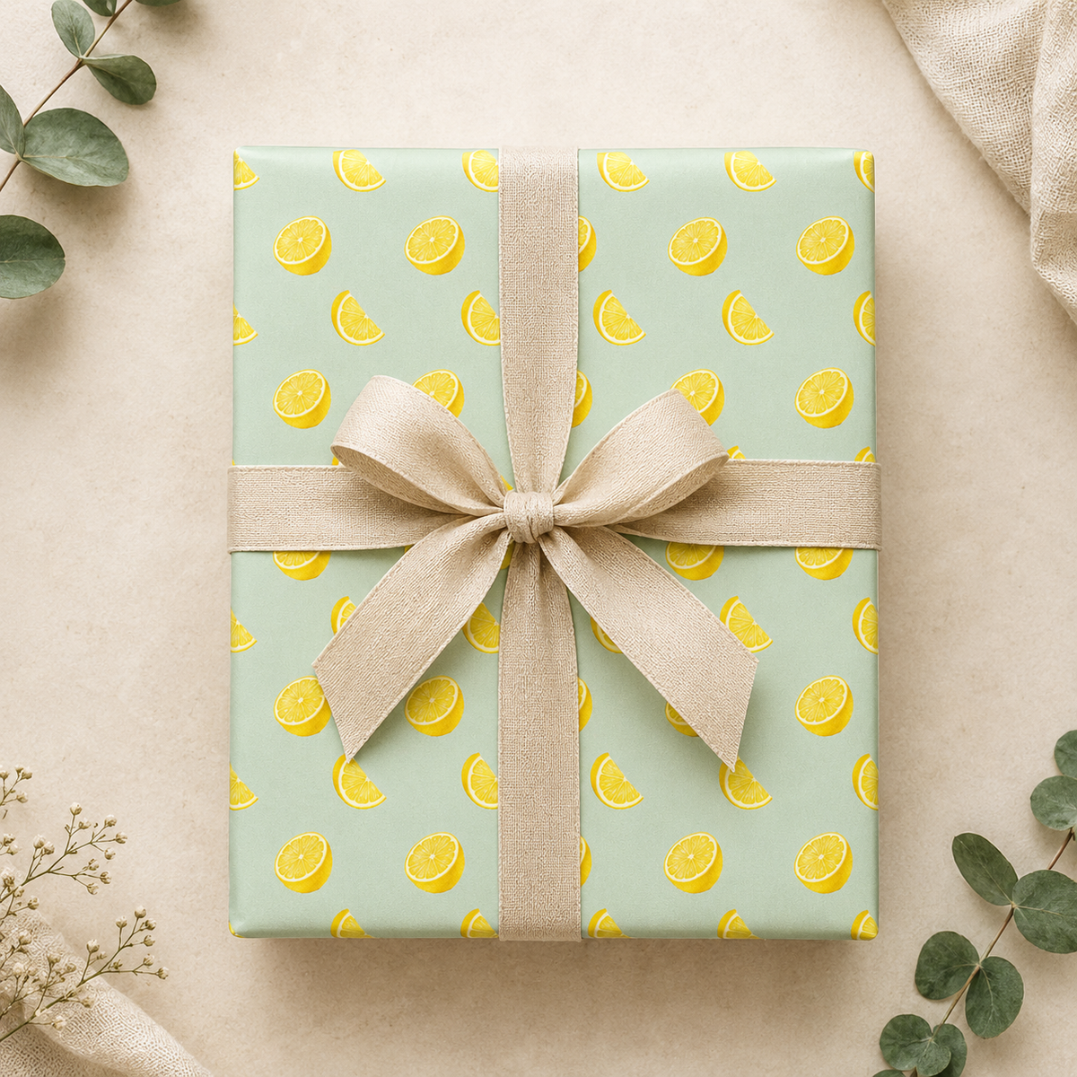 Watercolor Lemon Wrapping Paper | Sage Green Citrus Gift Wrap