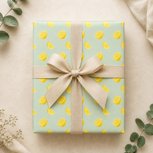 Watercolor Lemon Wrapping Paper | Sage Green Citrus Gift Wrap