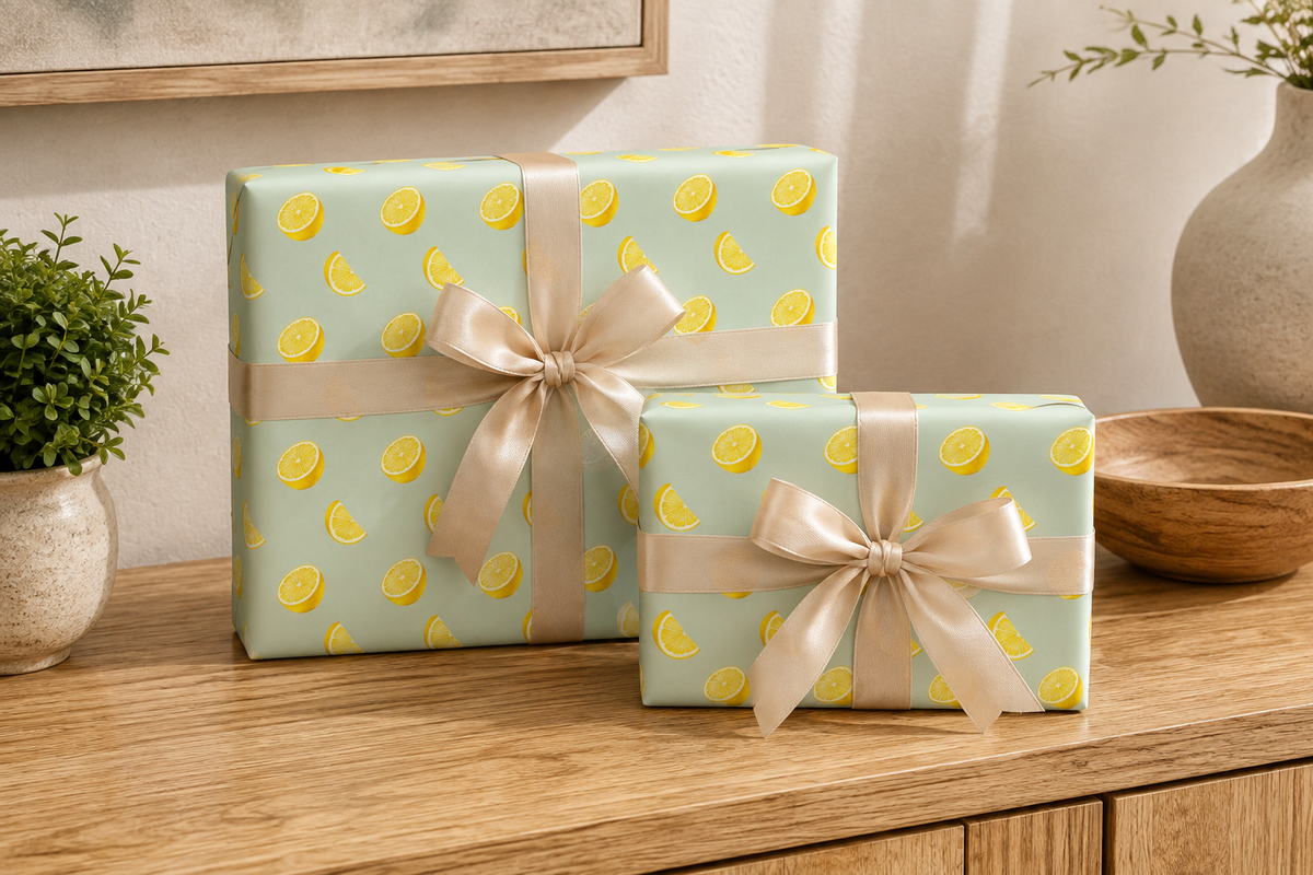 Watercolor Lemon Wrapping Paper | Sage Green Citrus Gift Wrap