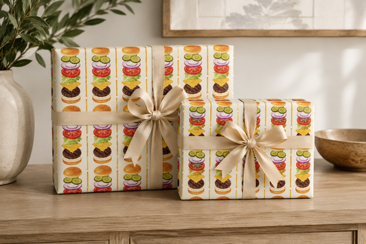 Watercolor Burger & Fries Wrapping Paper | Foodie Gift Wrap