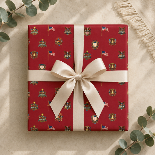 Red Vintage Americana Wrapping Paper | Patriotic Heritage Gift Wrap