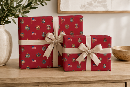 Red Vintage Americana Wrapping Paper | Patriotic Heritage Gift Wrap
