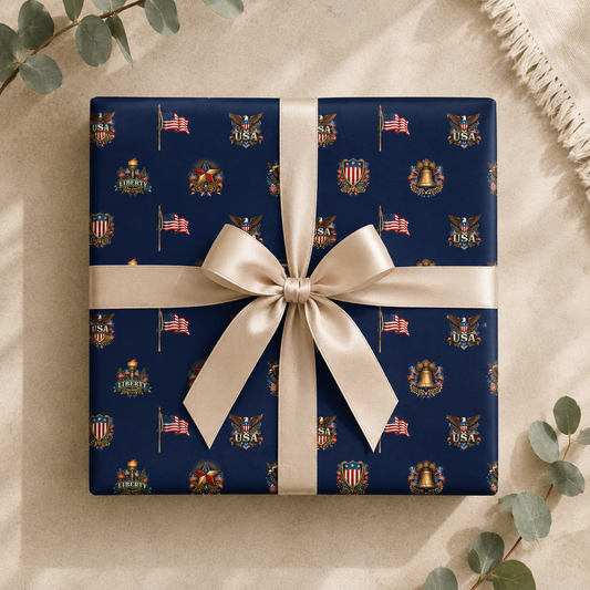 Blue Vintage Americana Wrapping Paper | Patriotic Heritage Gift Wrap