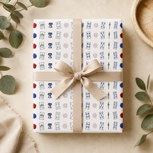 White Liberty Mahjong Wrapping Paper | Patriotic Americana Gift Wrap