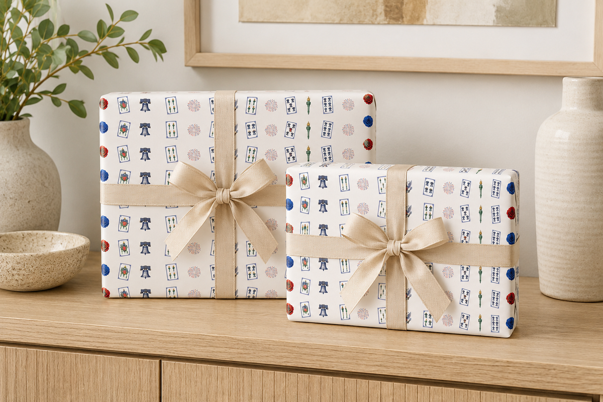 White Liberty Mahjong Wrapping Paper | Patriotic Americana Gift Wrap