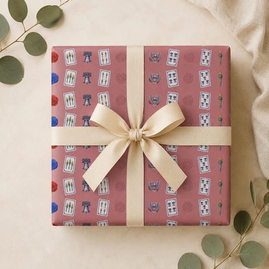 Red Liberty Mahjong Wrapping Paper | Patriotic Americana Gift Wrap