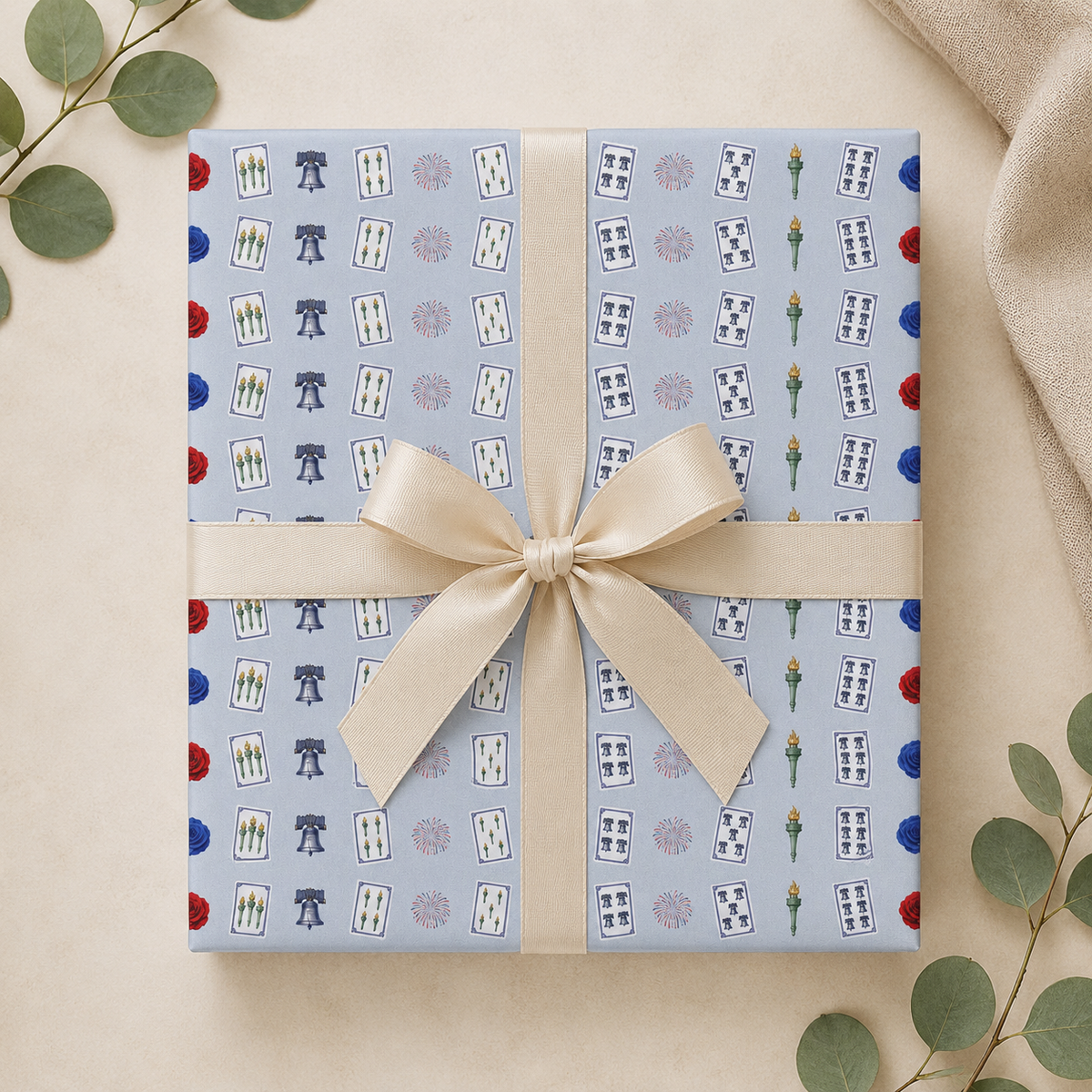 Blue Liberty Mahjong Wrapping Paper | Patriotic Americana Gift Wrap