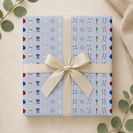 Blue Liberty Mahjong Wrapping Paper | Patriotic Americana Gift Wrap