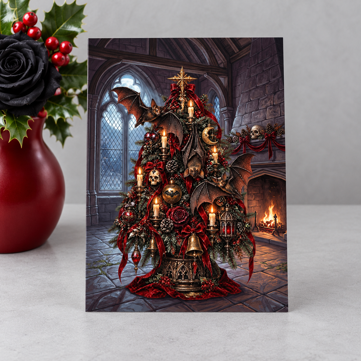 Gothic Bat Christmas Cards | Victorian Castle Gothmas Set of 10