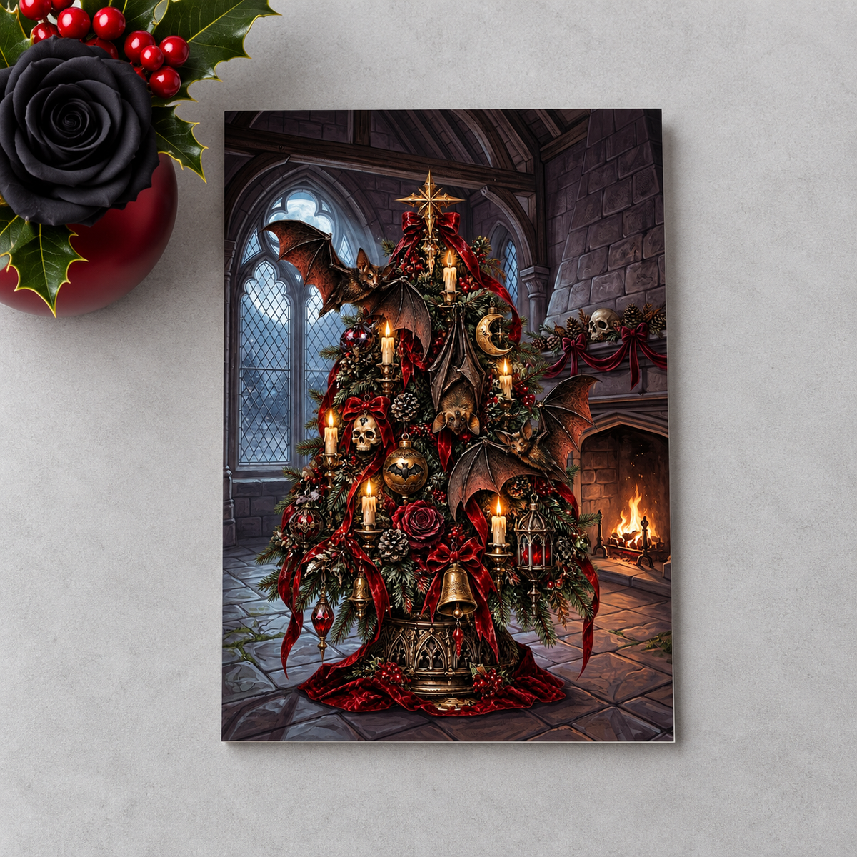 Gothic Bat Christmas Cards | Victorian Castle Gothmas Set of 10