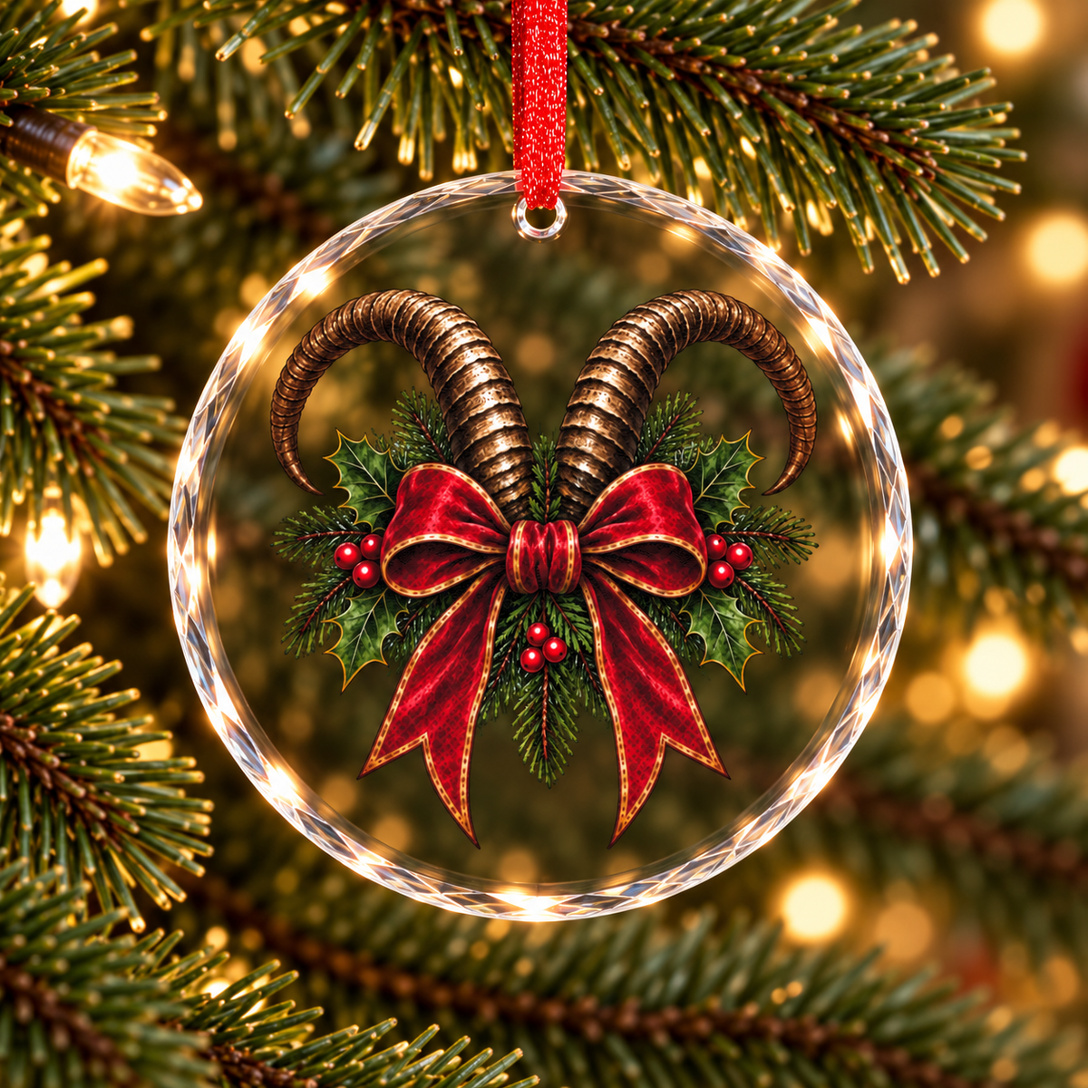 Krampus Horns & Holly | Gothmas Gothic Glass Ornament