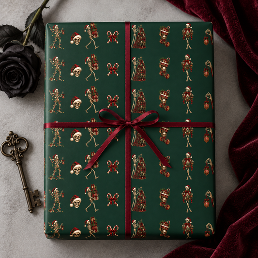 Skeleton Gothic Christmas Wrapping Paper | Gothmas Gift Wrap