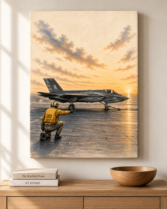 Carrier Launch at Sunset | Military Aviation Canvas Art