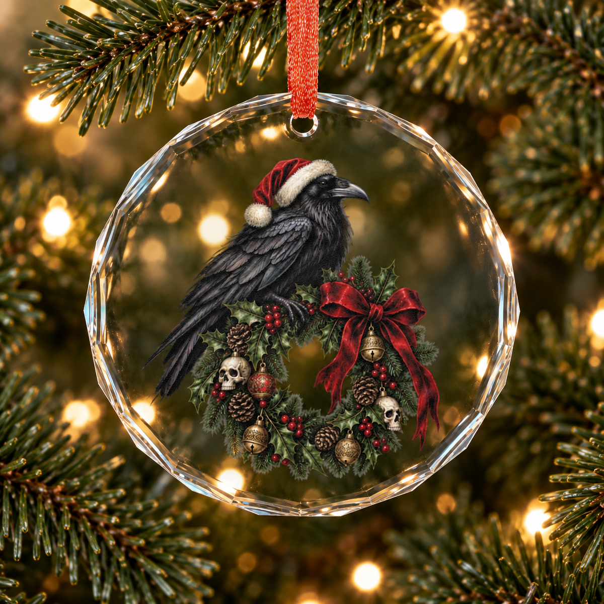 Raven Gothic Christmas Wreath | Glass Ornament | Gothmas Decor