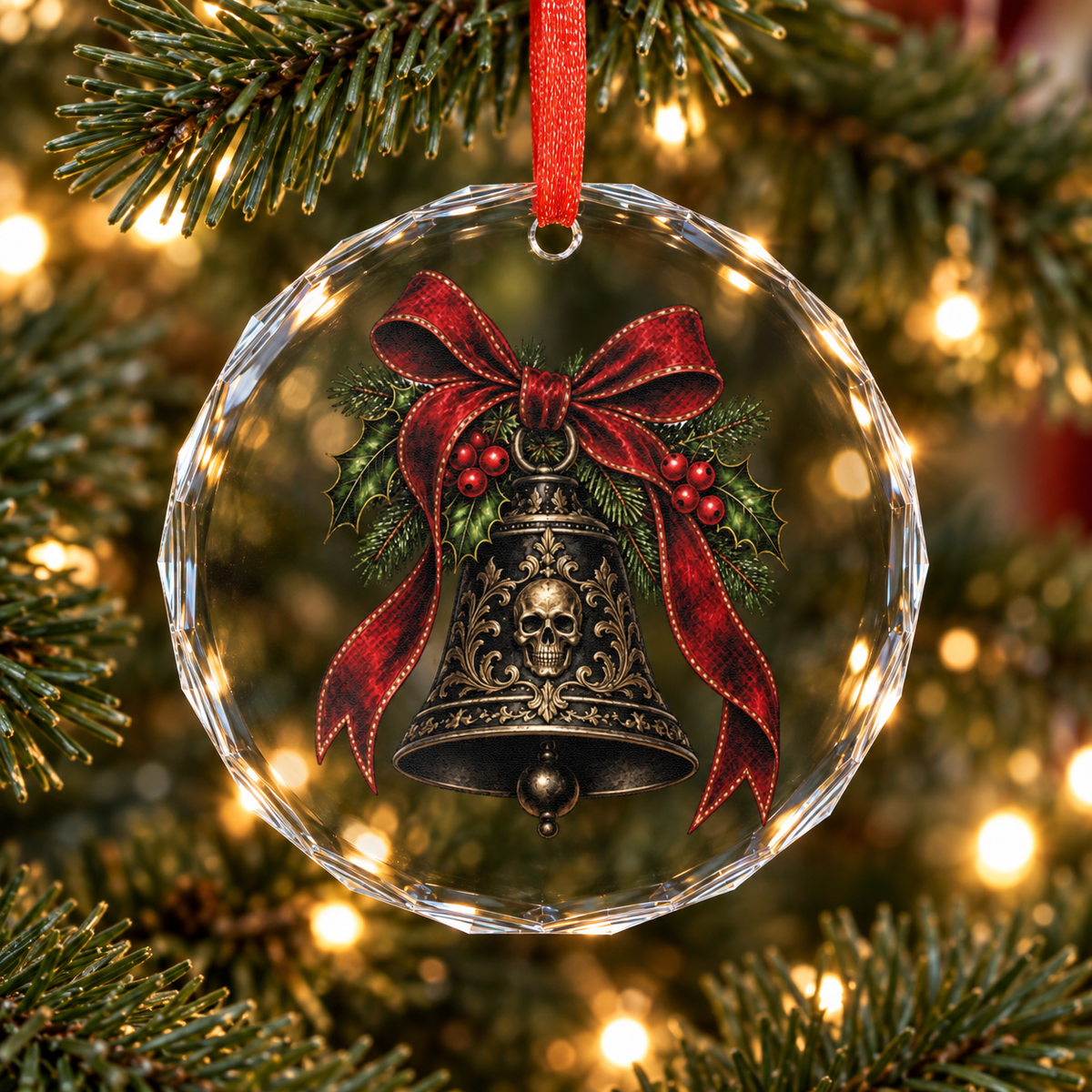 Gothic Christmas Bell & Skull | Glass Ornament | Gothmas Decor