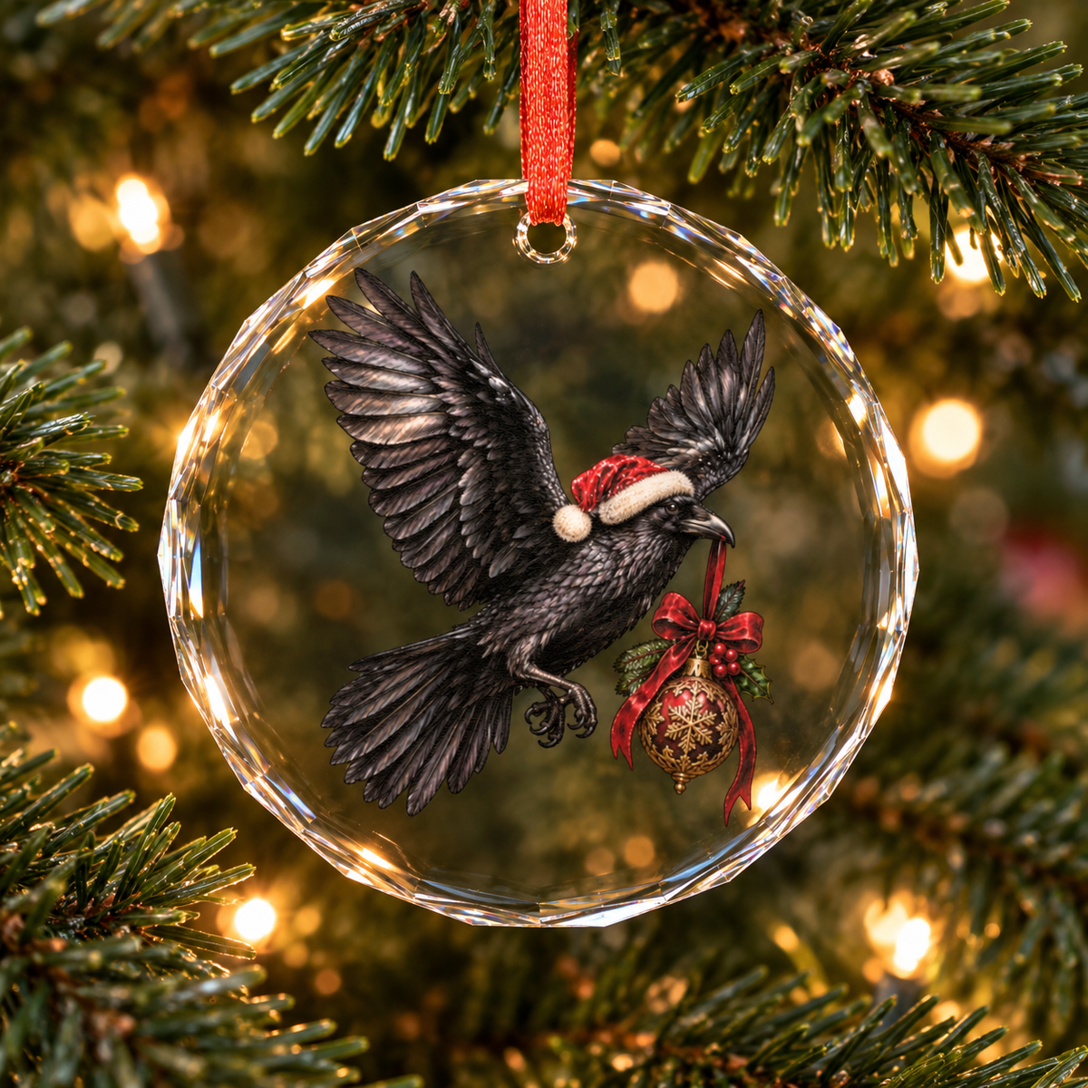 Flying Raven | Gothic Christmas Glass Ornament | Gothmas Decor