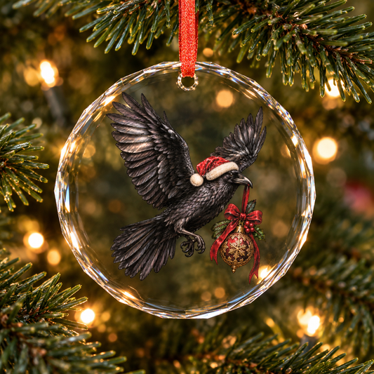 Flying Raven | Gothic Christmas Glass Ornament | Gothmas Decor