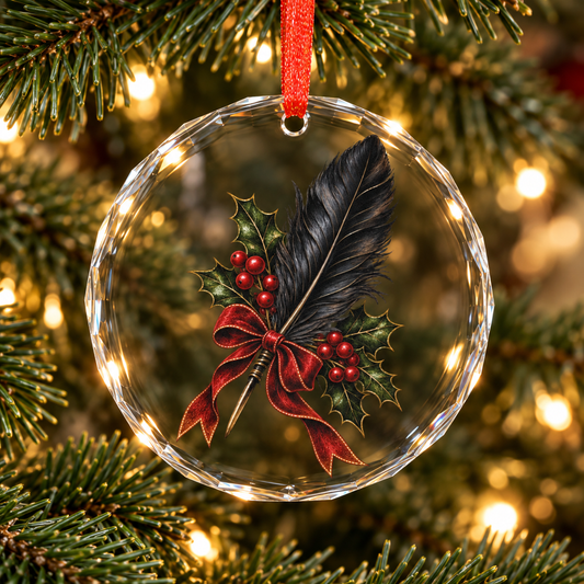 Raven Feather & Holly | Gothic Christmas Glass Ornament