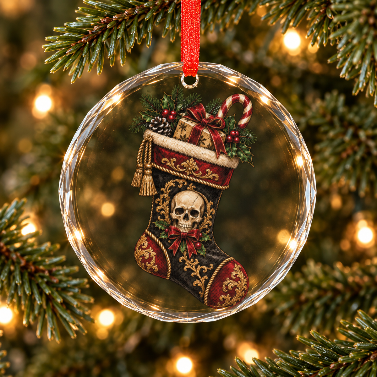 Skull Stocking | Gothic Christmas Glass Ornament | Gothmas