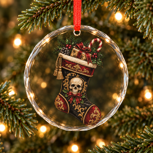 Skull Stocking | Gothic Christmas Glass Ornament | Gothmas